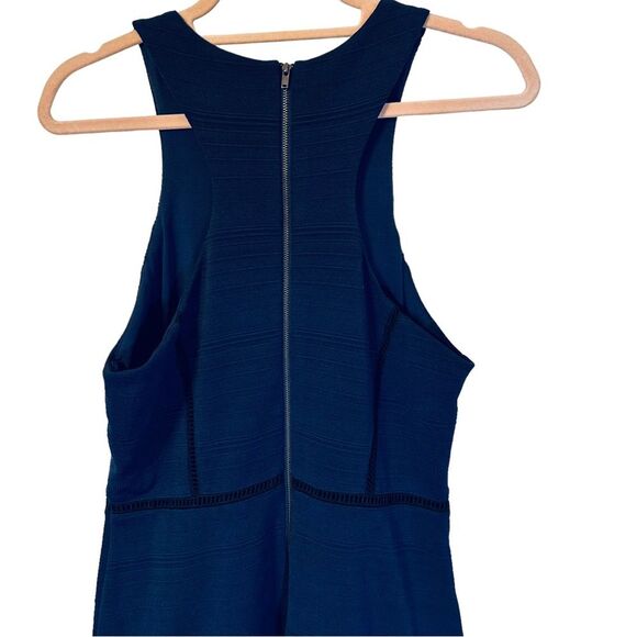 ADELYN RAE Navy Blue Black Lace Inset Racerback High Neck Bodycon Mini Dress M - Picture 7 of 9
